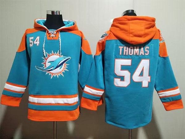 Men's Miami Dolphins #54 Zach Thomas Aqua Lace-Up Pullover Hoodie